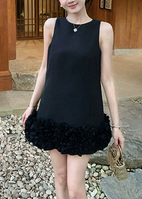 Black Original Design Solid Cotton Mini Dresses O Neck Summer - Image 2