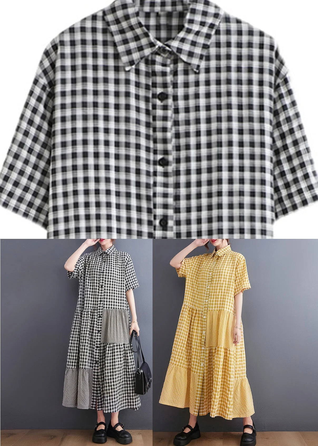 Black Patchwork Button Vacation Long Dresses Short Sleeve - Image 4
