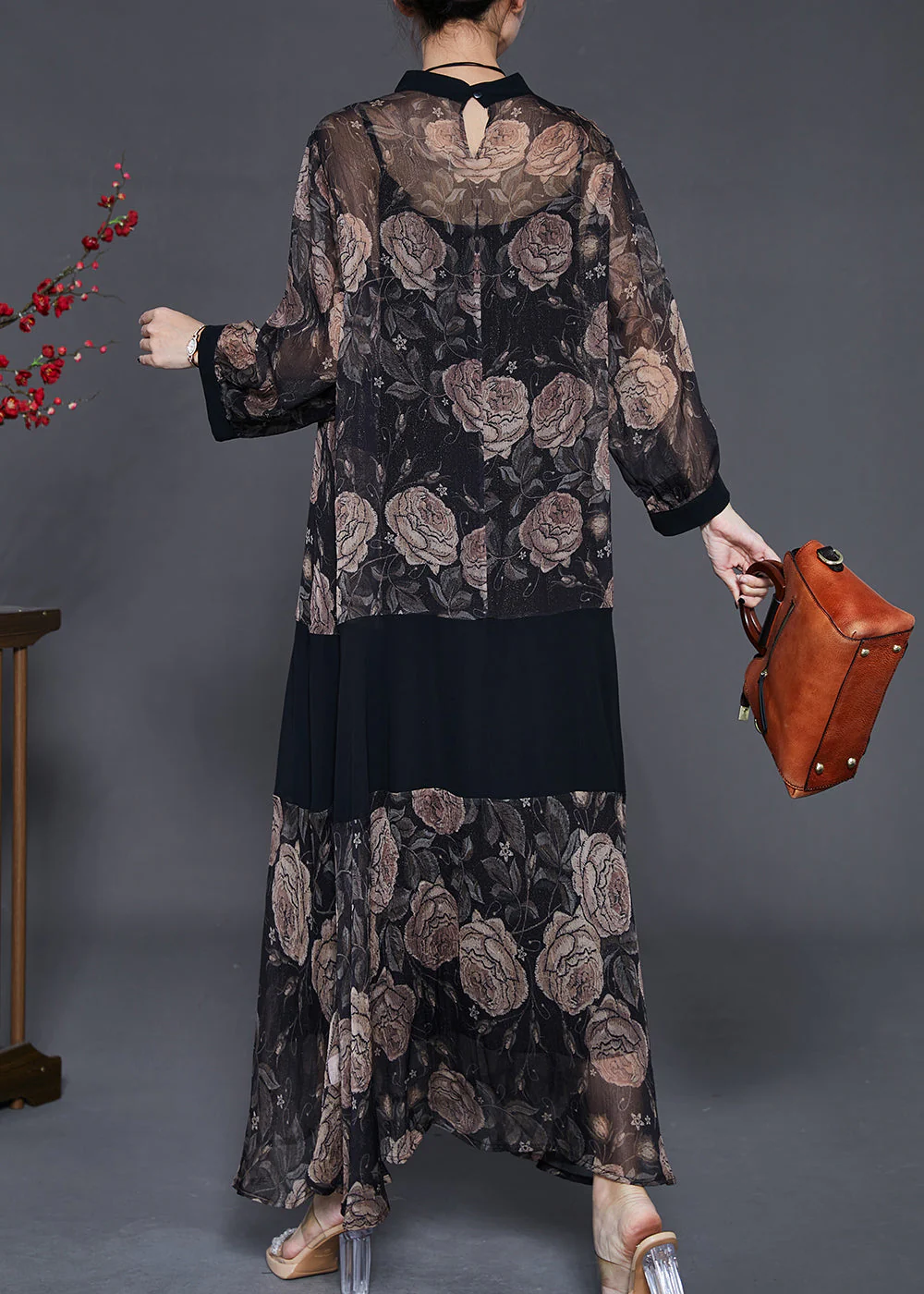 Black Patchwork Chiffon UPF 50+ Dress Two Piece Set Print Summer - Image 4