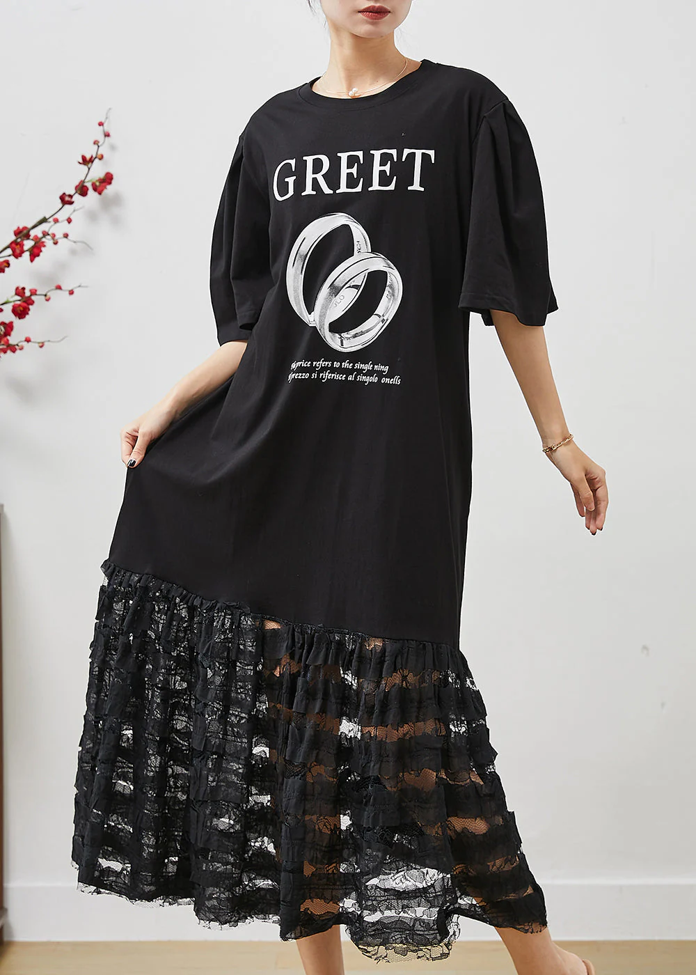 Black Patchwork Cotton Holiday Dress Hollow Out Summer - Image 2