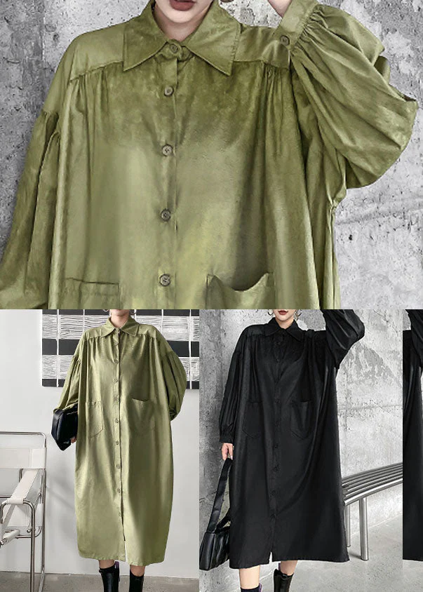 Black Patchwork Cotton Maxi Dress Oversized Wrinkled Spring - Image 4