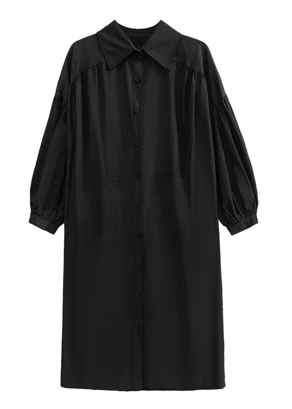 Black Patchwork Cotton Maxi Dress Oversized Wrinkled Spring - Image 5