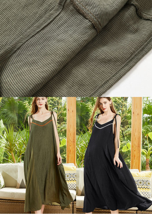Black Patchwork Cotton Spaghetti Strap Dress Exra Large Hem Summer - Image 5
