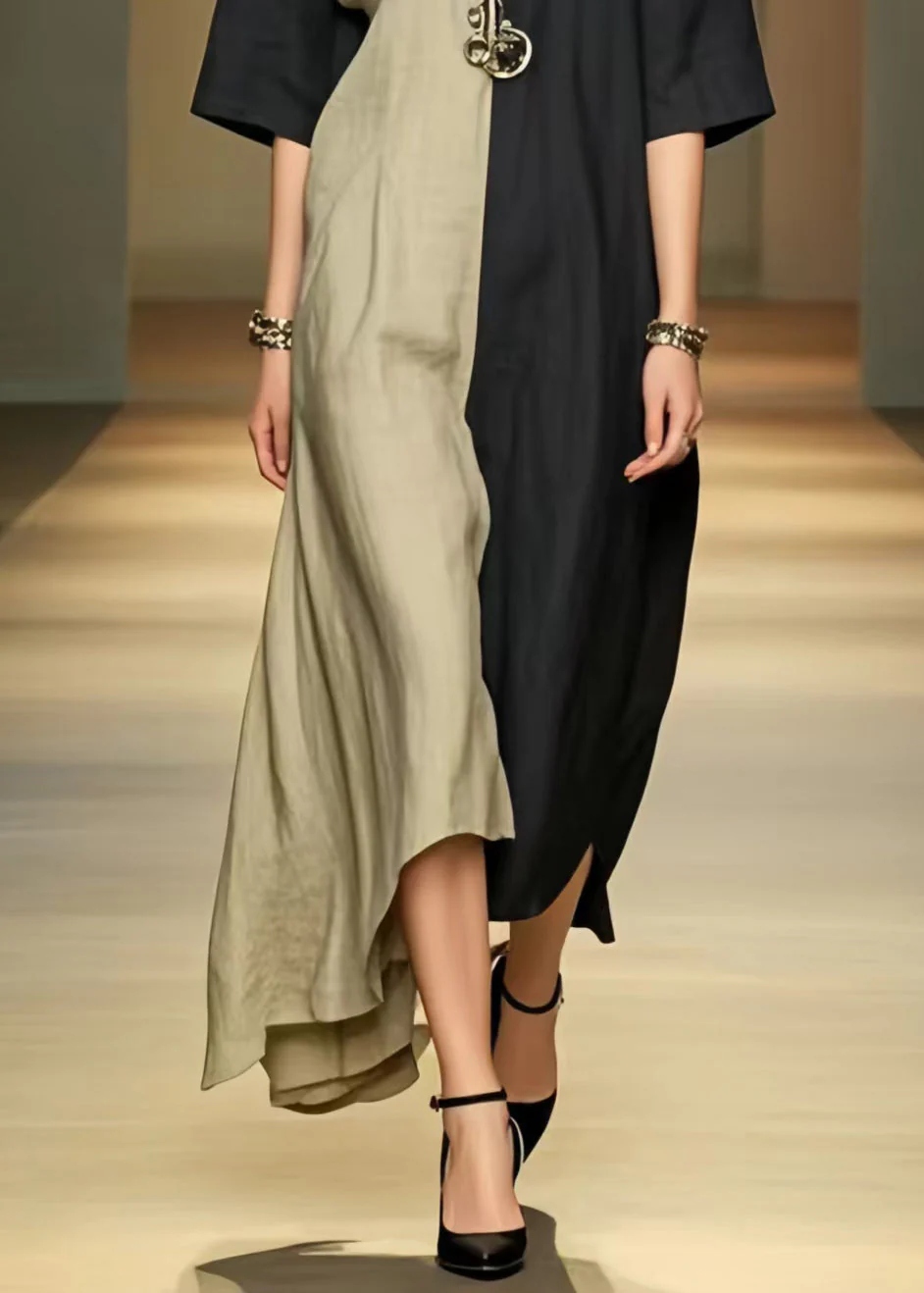 Black Patchwork Cotton Vacation Dresses Asymmetrical Summer - Image 4