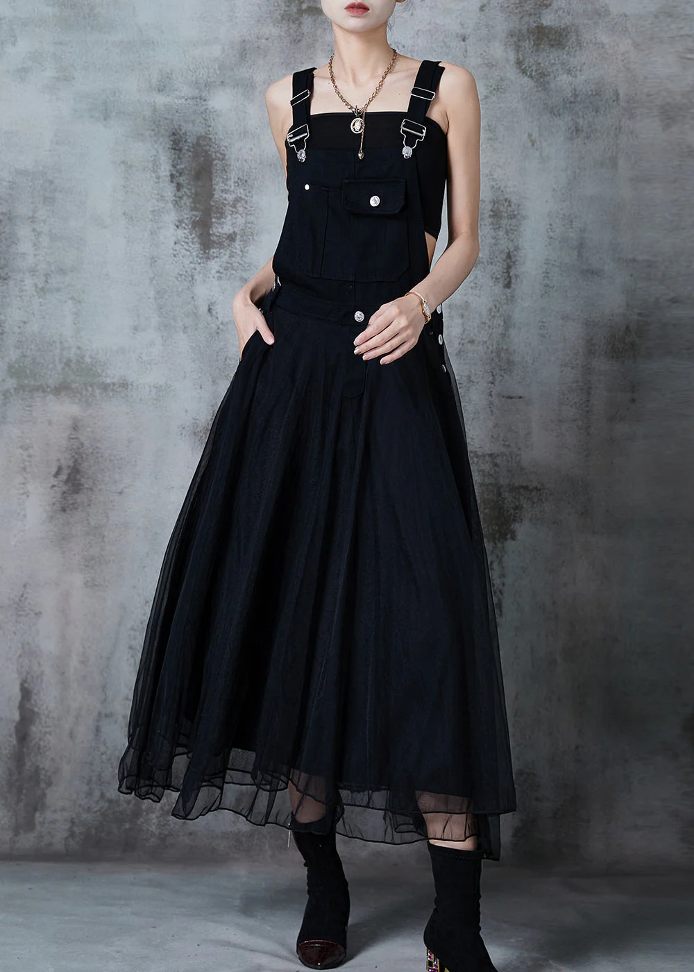 Black Patchwork Organza Holiday Dress Exra Large Hem Fall - Image 2