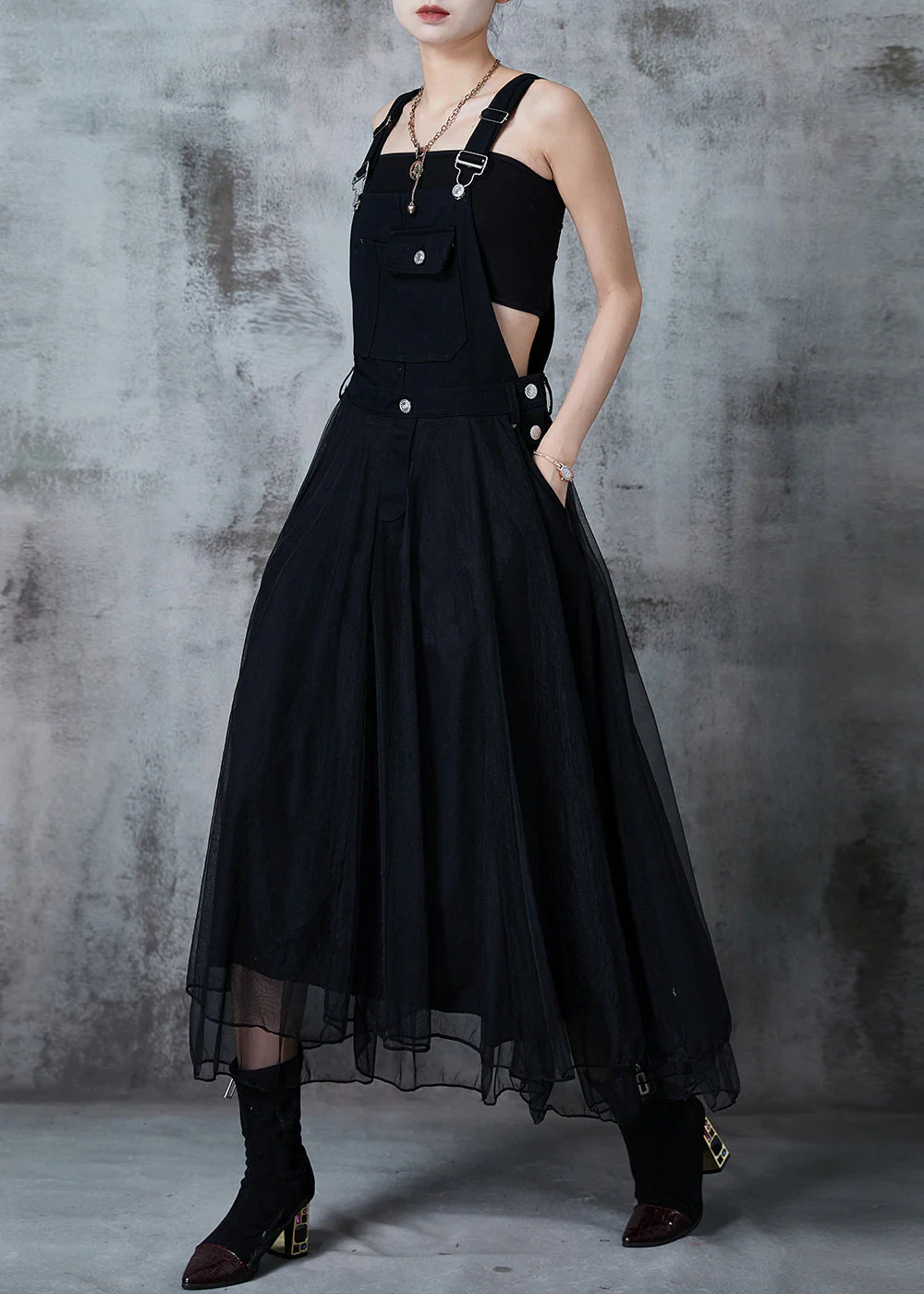 Black Patchwork Organza Holiday Dress Exra Large Hem Fall - Image 3