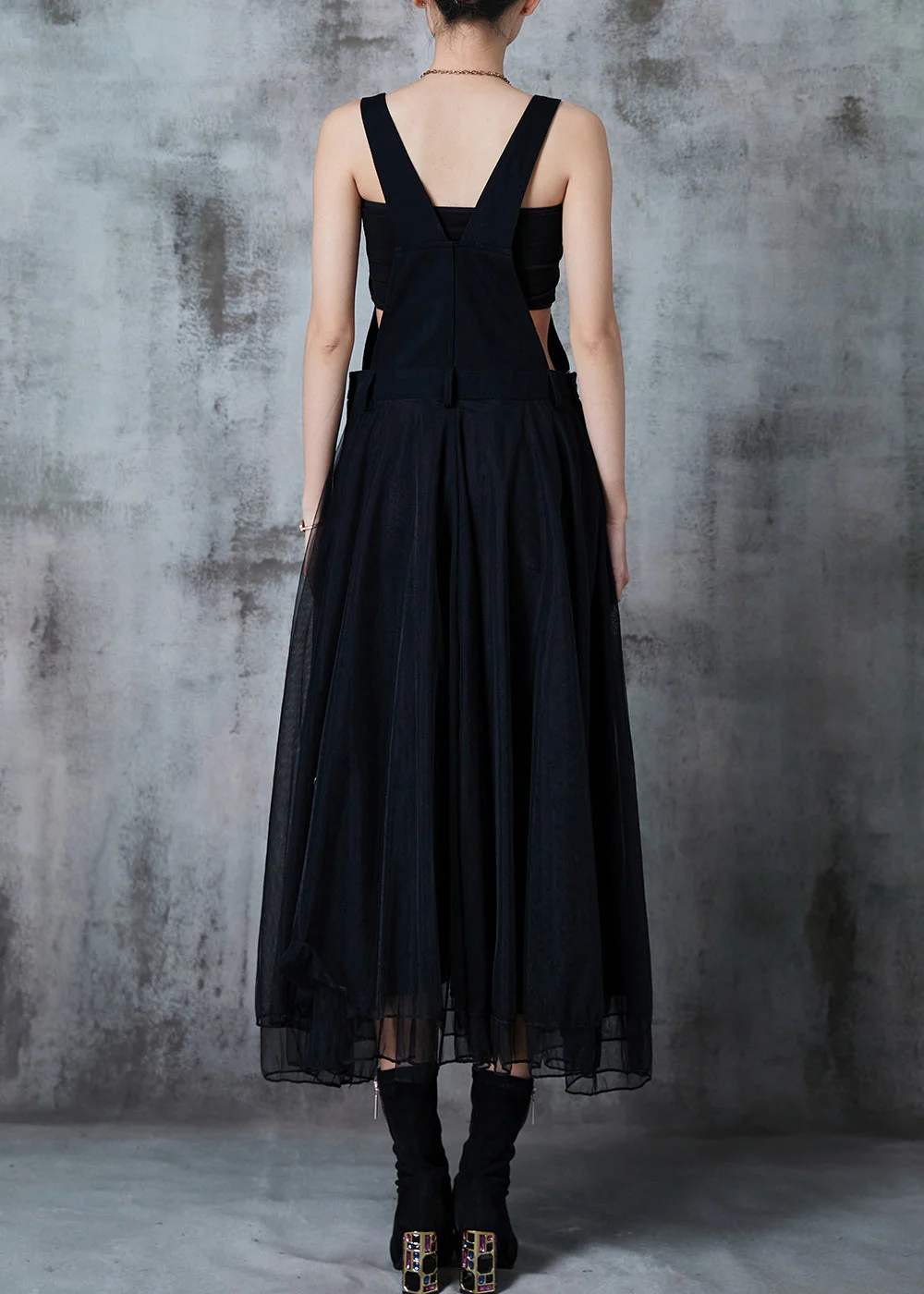 Black Patchwork Organza Holiday Dress Exra Large Hem Fall - Image 4