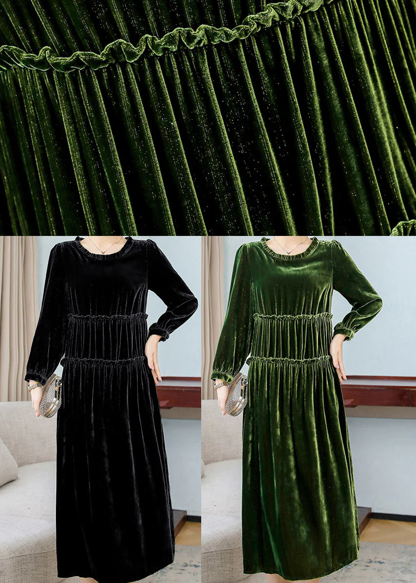 Black Patchwork wrinkled Velour Dresses Spring - Image 5