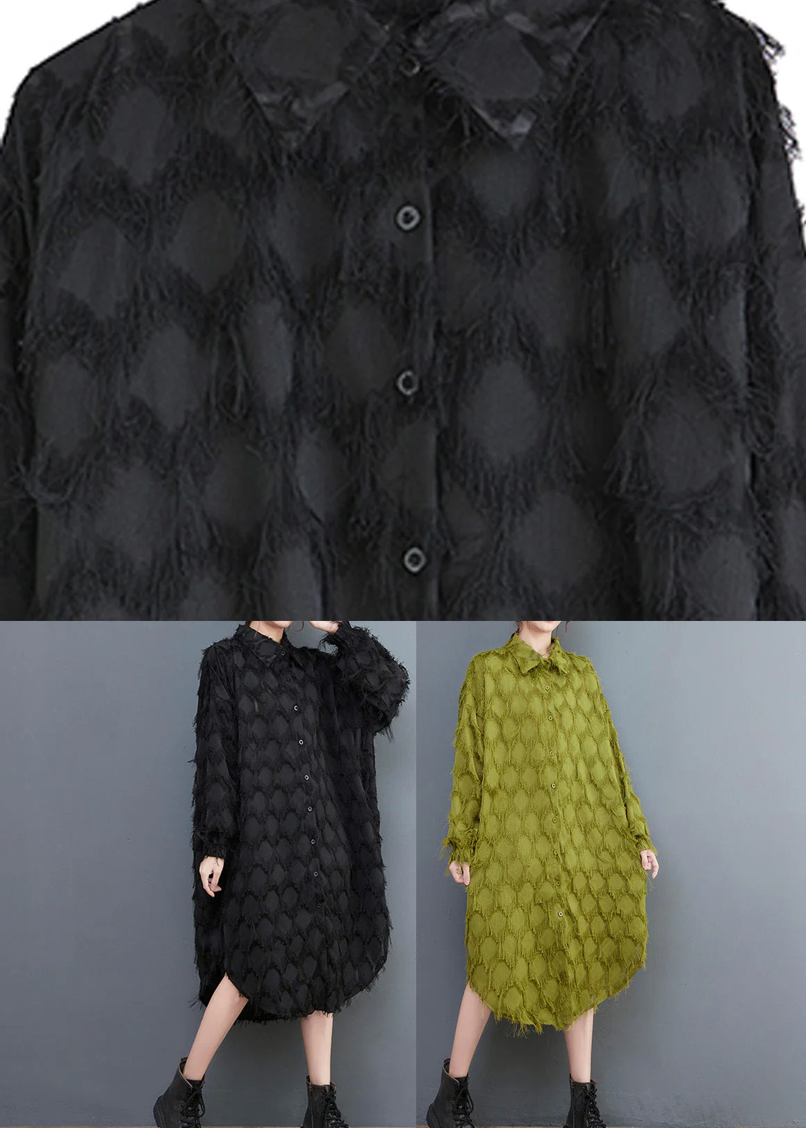 Black Peter Pan Collar Button Long Shirts Dresses Long Sleeve - Image 4