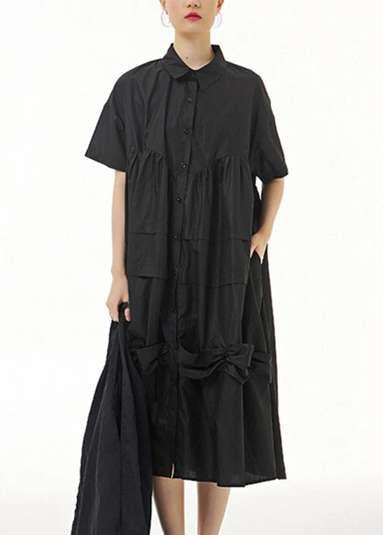 Black Peter Pan Collar Cozy Vacation Long Dresses - Image 2