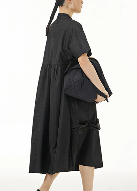 Black Peter Pan Collar Cozy Vacation Long Dresses - Image 3