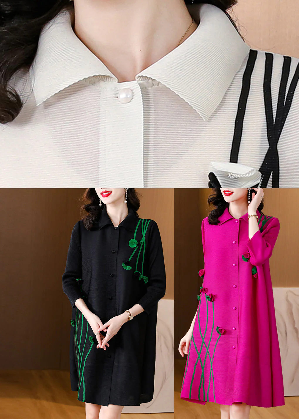 Black Peter Pan Collar Mid Shirts Dresses Fall - Image 5