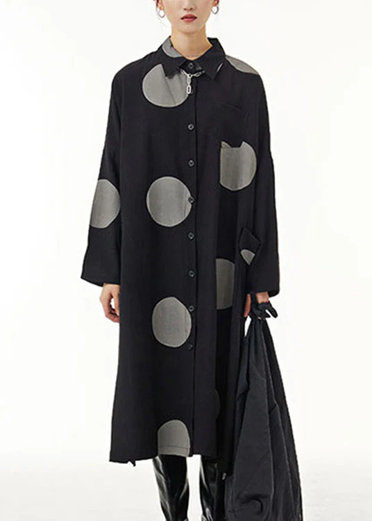Black Peter Pan Collar Patchwork Long Shirt Dresses Spring - Image 2