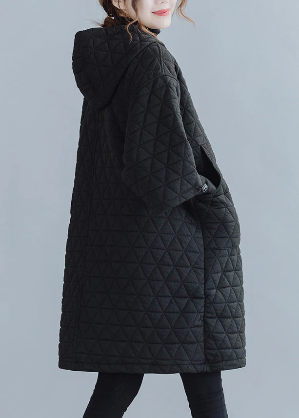 Black Pockets Patchwork Cotton Filled Mid Dress Zip Up Winter - Image 4