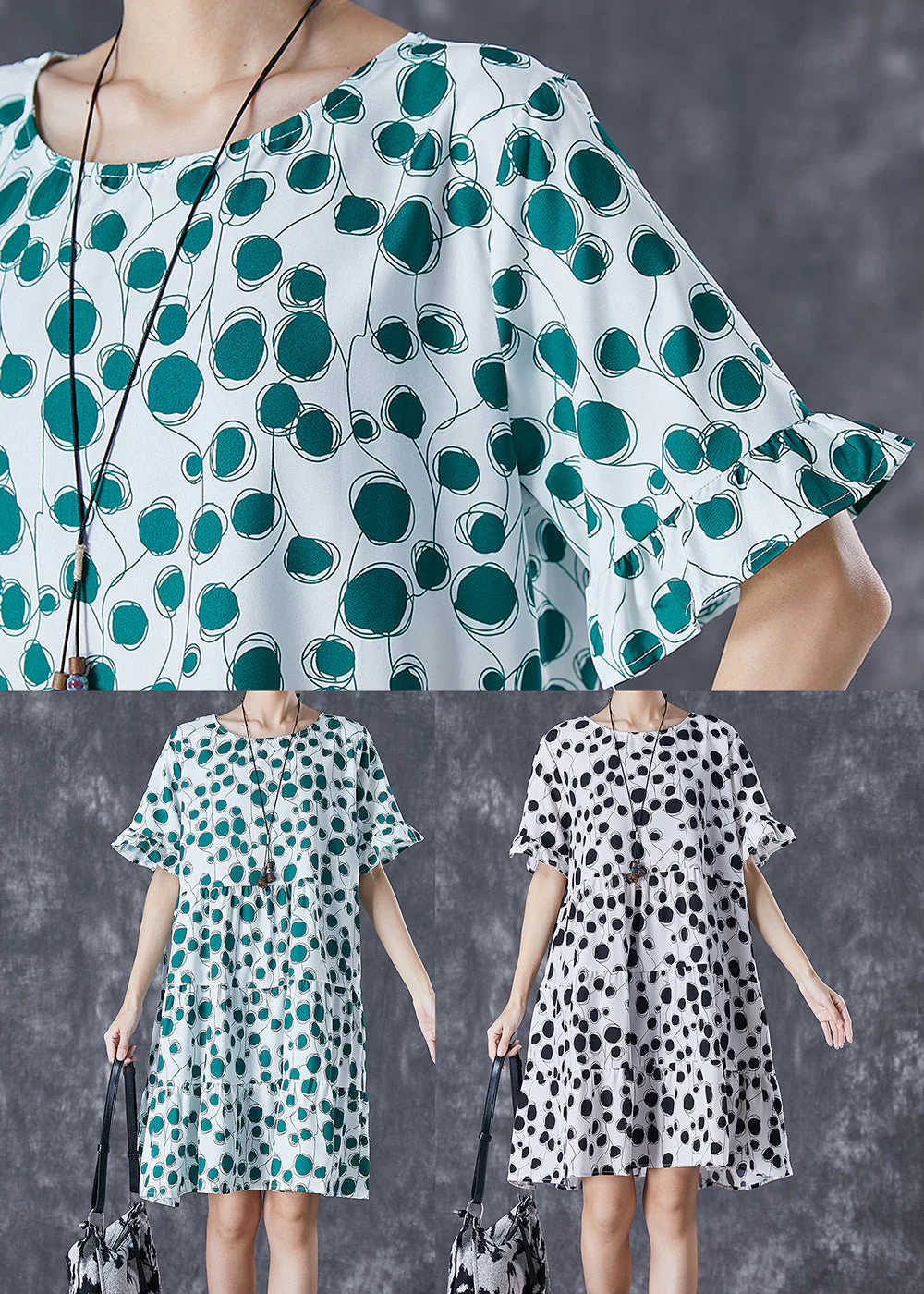 Black Print Chiffon Holiday Dresses O-Neck Short Sleeve - Image 5
