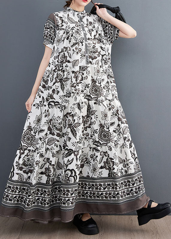 Black Print Chiffon Vacation Dresses Oversized Exra Large Hem Summer - Image 3
