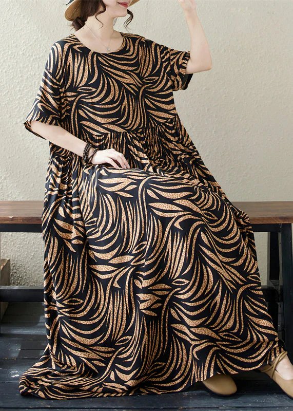 Black Print Cotton Holiday Dress Exra Large Hem Summer - Image 2