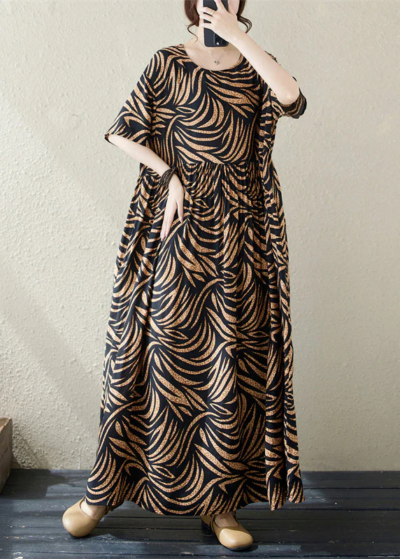 Black Print Cotton Holiday Dress Exra Large Hem Summer - Image 3