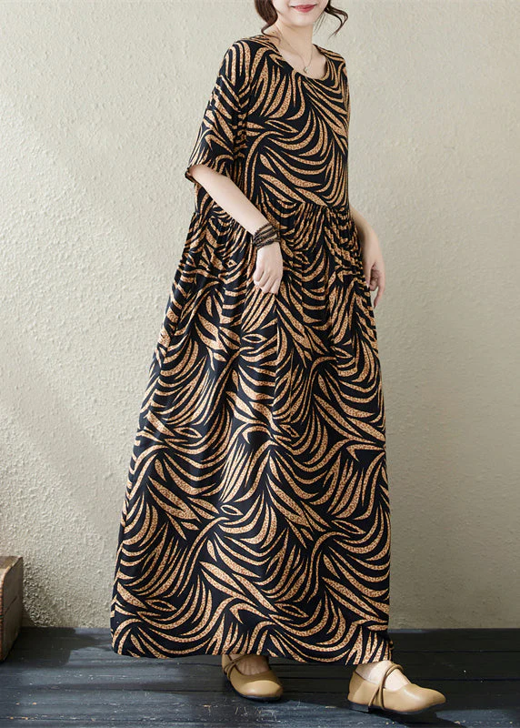 Black Print Cotton Holiday Dress Exra Large Hem Summer - Image 4