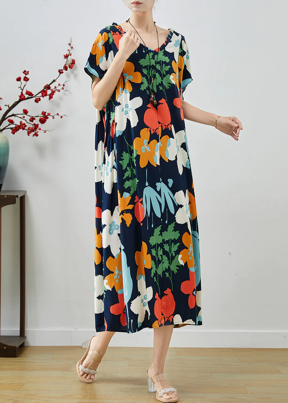 Black Print Cotton Vacation Dresses Ruffled Summer - Image 3