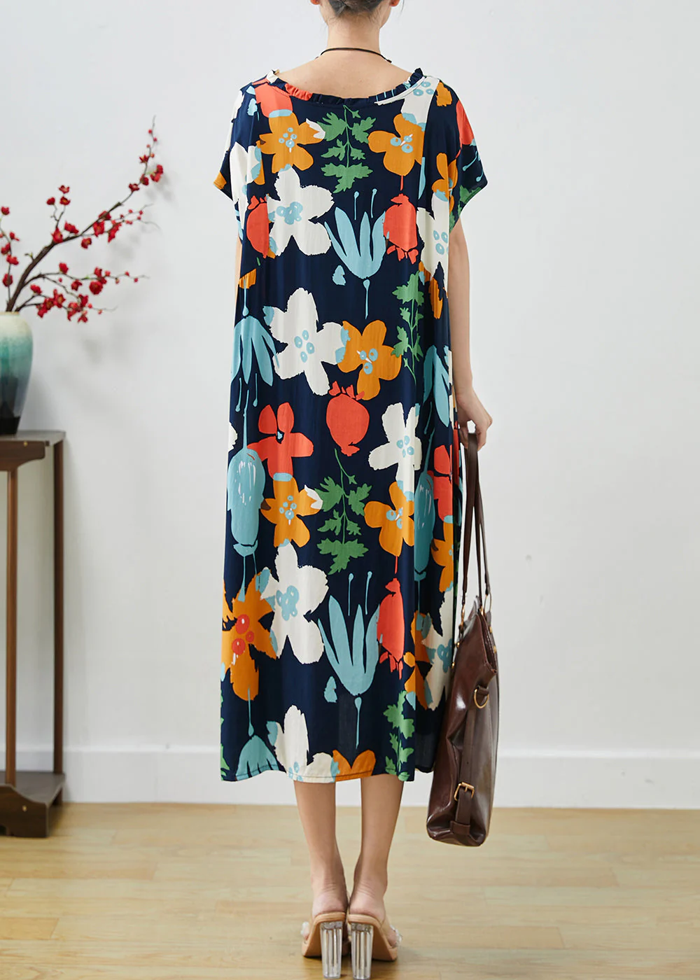 Black Print Cotton Vacation Dresses Ruffled Summer - Image 4