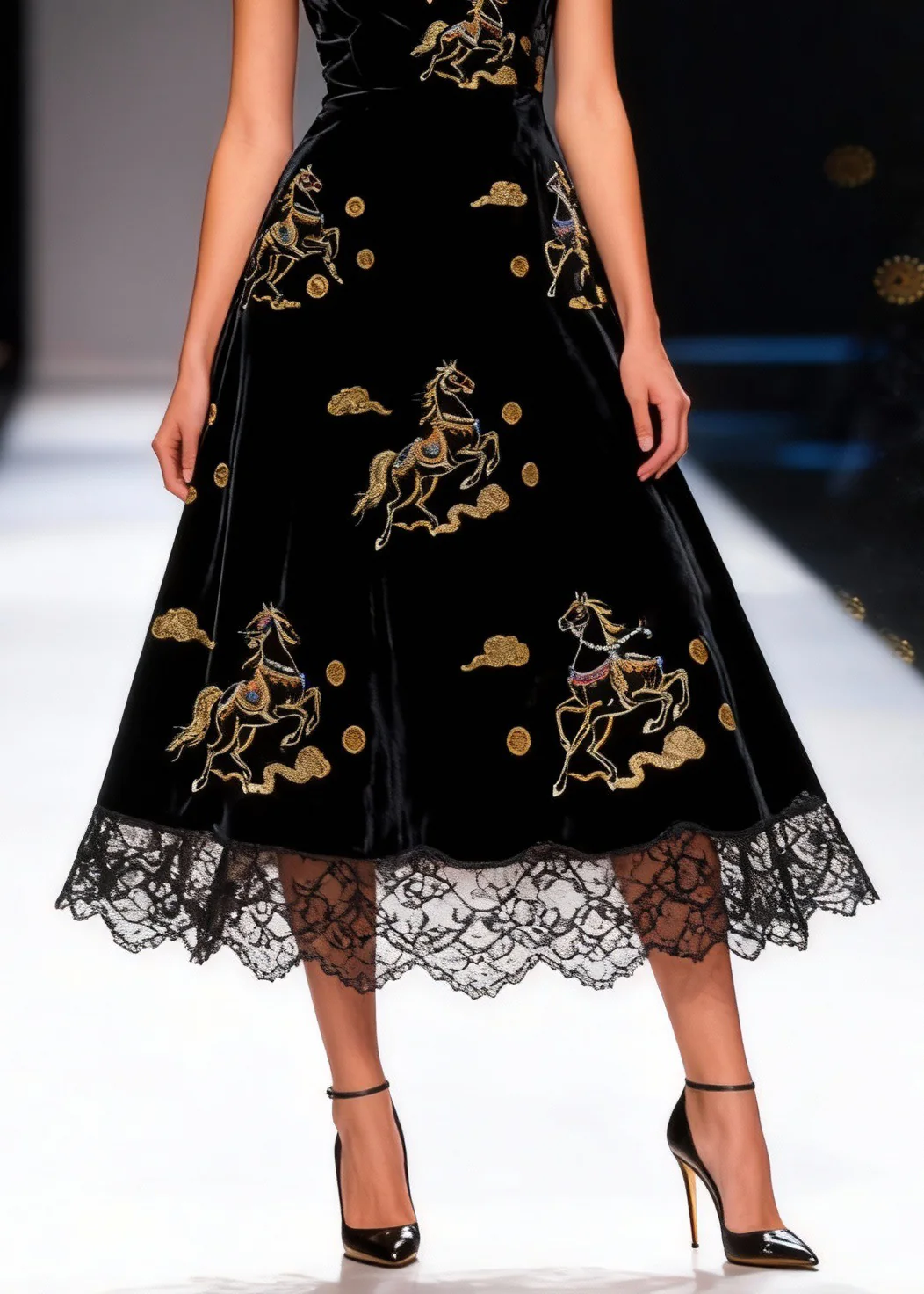 Black Print High Waist Silk Velvet Long Dresses V Neck Summer - Image 4