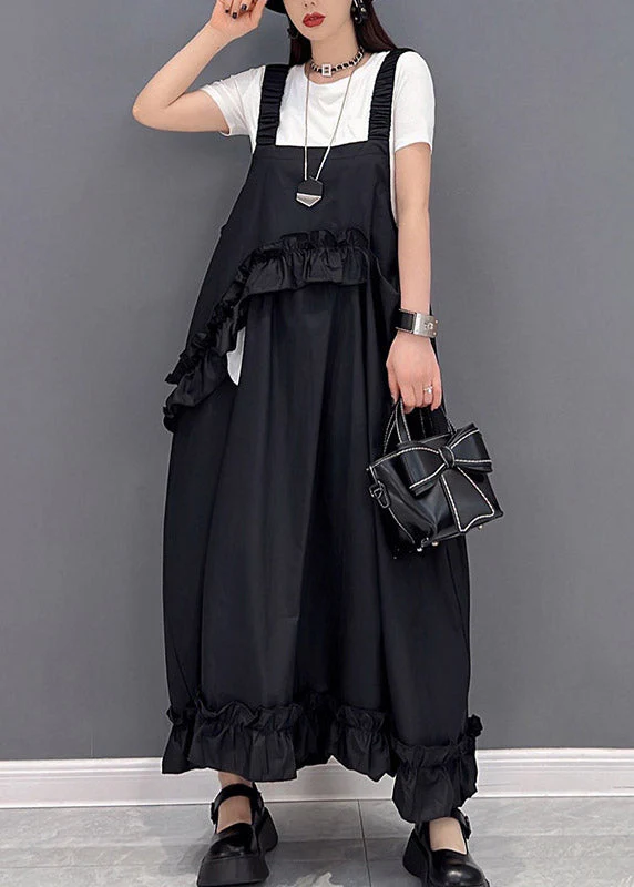 Black Print Patchwork Ruffled Long Dress Sleeveless - Image 2