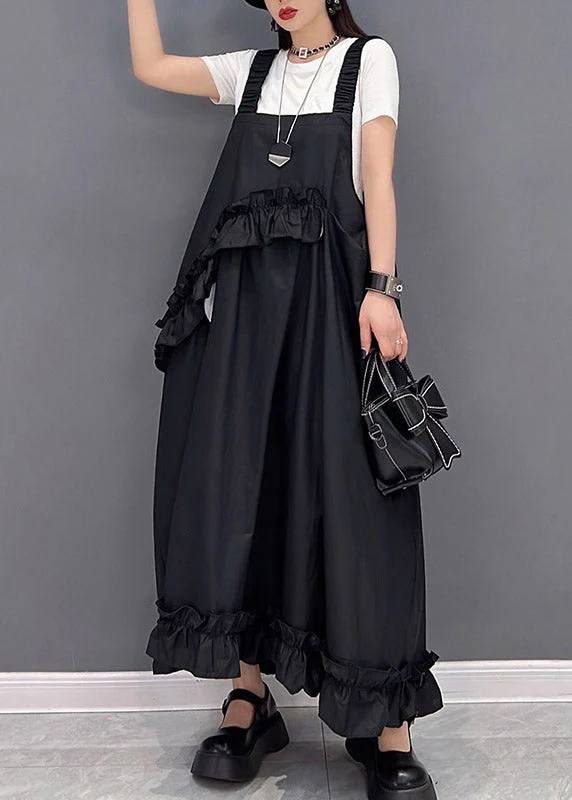 Black Print Patchwork Ruffled Long Dress Sleeveless - Image 3
