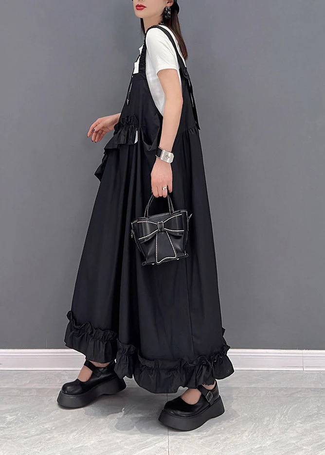 Black Print Patchwork Ruffled Long Dress Sleeveless - Image 4