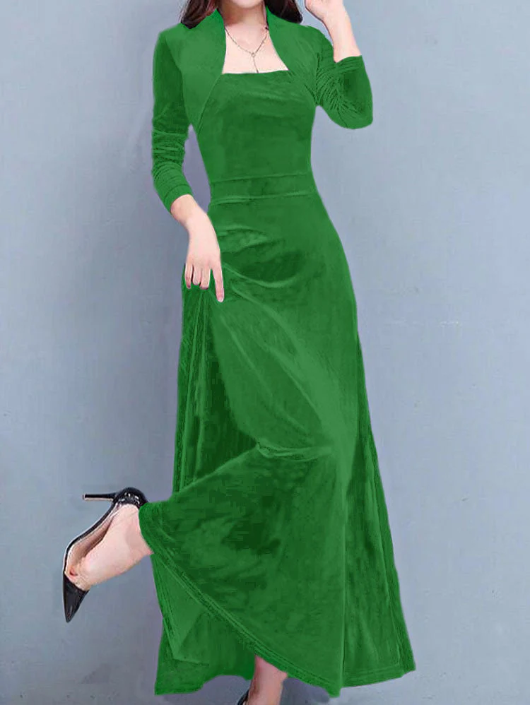 Red Retro Three-quarter Sleeve Golden Velvet Maxi Dress - Image 4