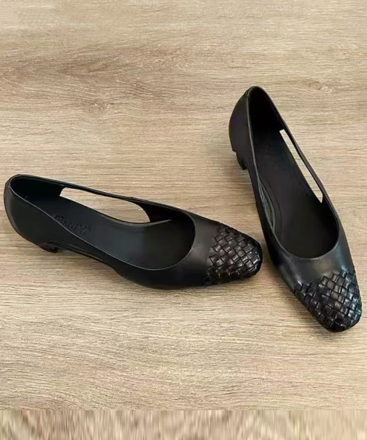 Black Sandals Chunky Cowhide Leather 2026 Hollow Out Sandals