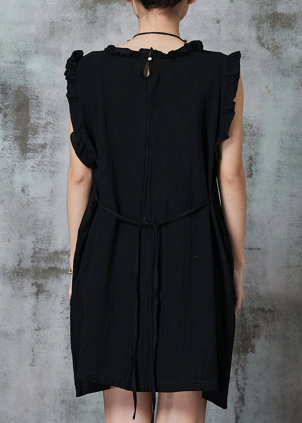 Black Silm Fit Cotton Short Dress Ruffled Summer - Image 4