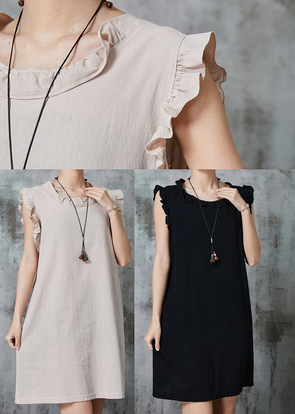 Black Silm Fit Cotton Short Dress Ruffled Summer - Image 5
