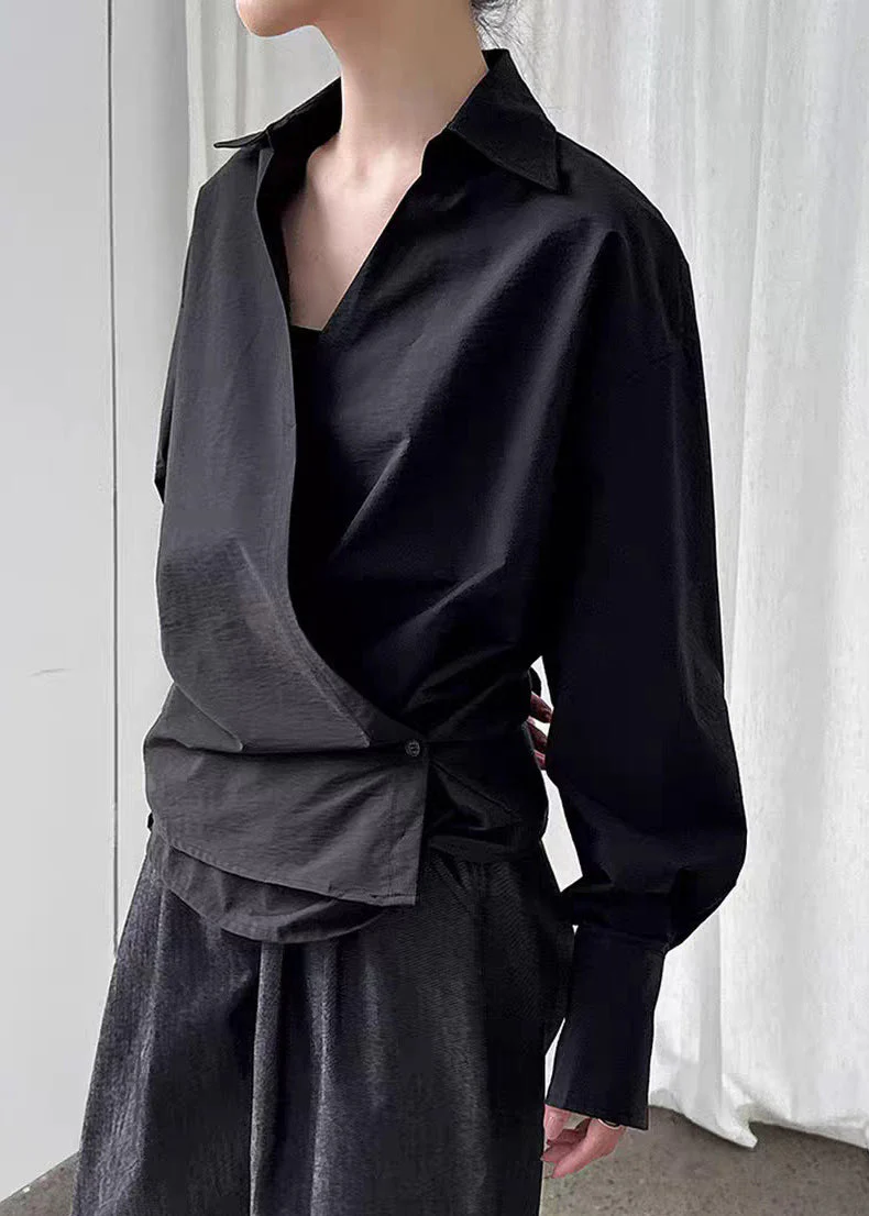 Black Solid Top Asymmetrical Button Spring - Image 2