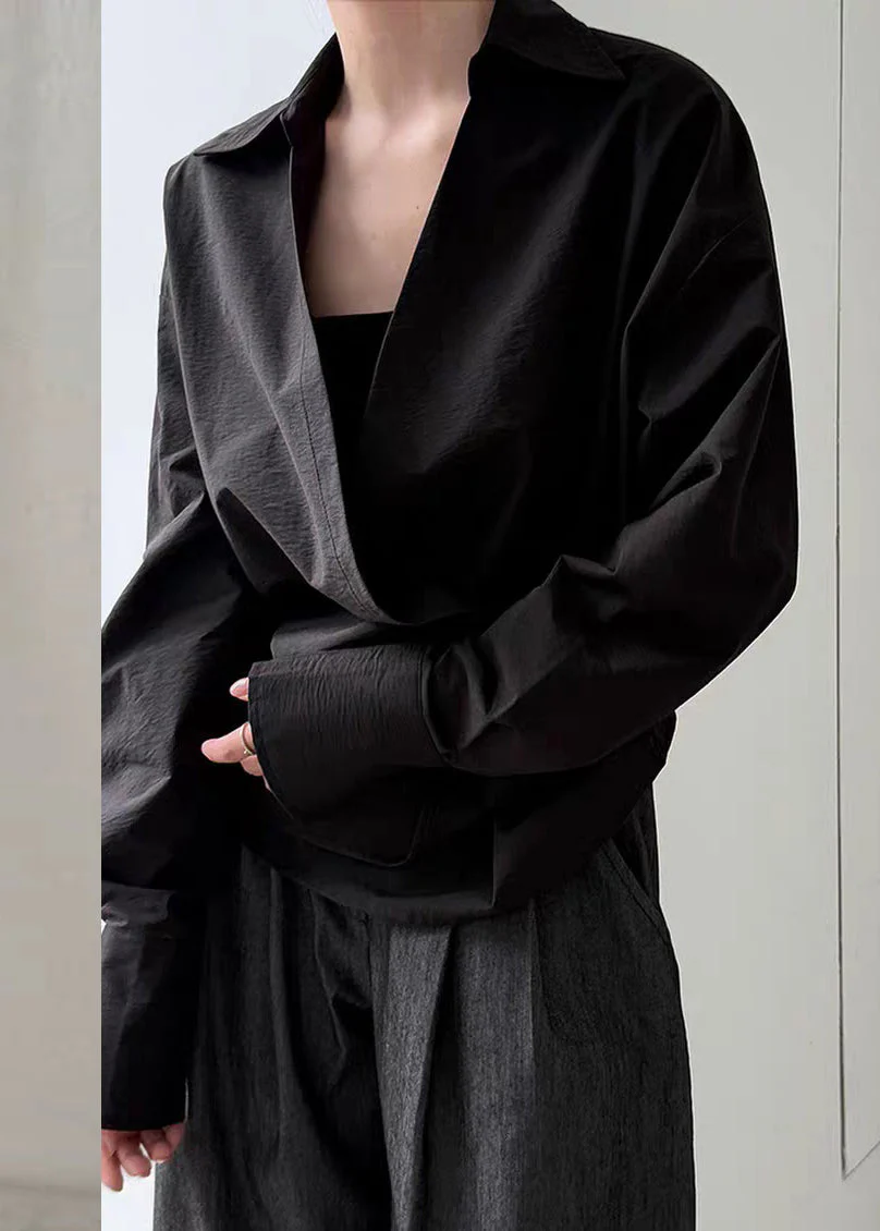Black Solid Top Asymmetrical Button Spring - Image 3