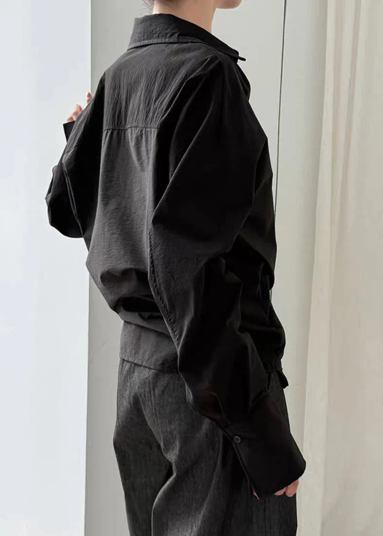 Black Solid Top Asymmetrical Button Spring - Image 4