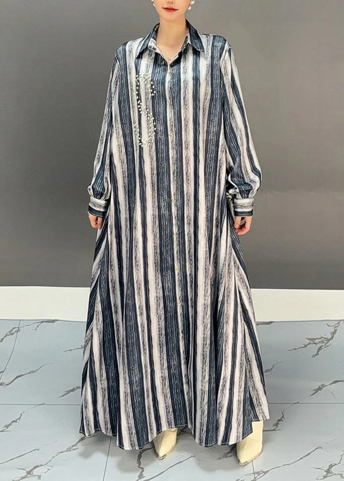 Black Striped Button Holiday Maxi Dress Spring - Image 2