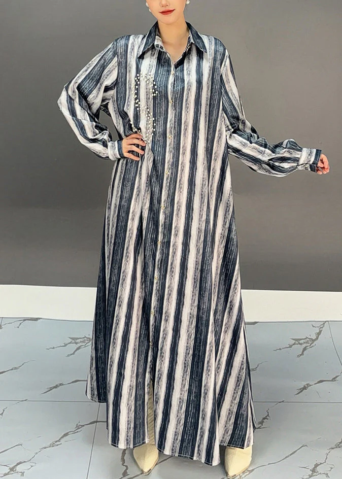 Black Striped Button Holiday Maxi Dress Spring - Image 3