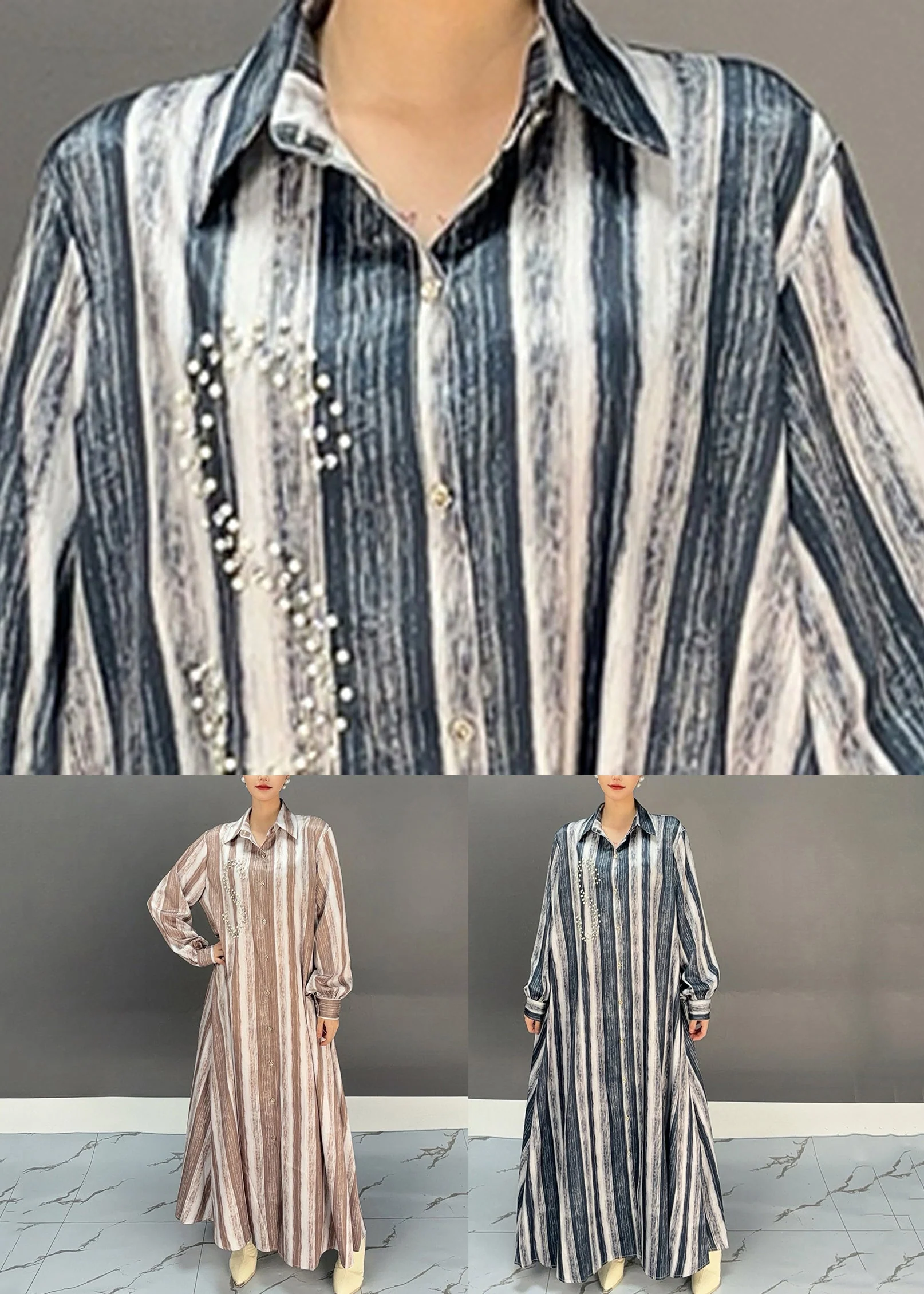 Black Striped Button Holiday Maxi Dress Spring - Image 5