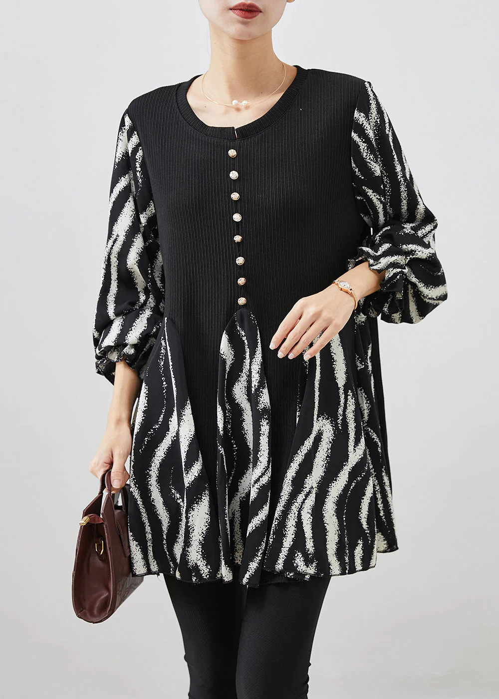 Black Striped Cotton Mini Dresses Exra Large Hem Fall - Image 2
