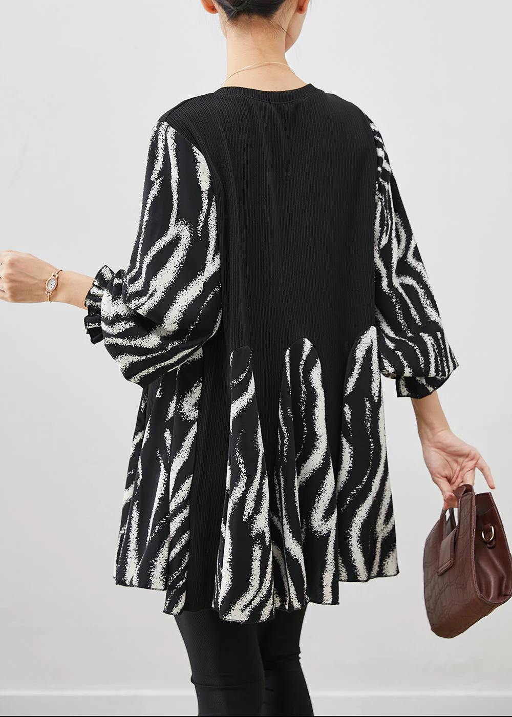 Black Striped Cotton Mini Dresses Exra Large Hem Fall - Image 4