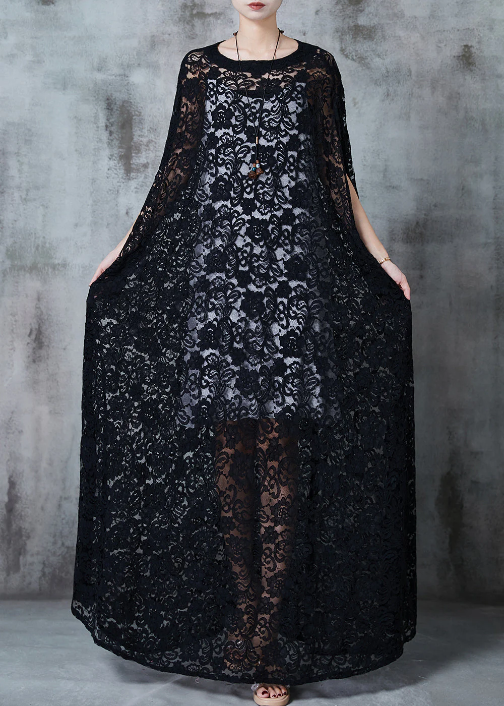 Black Tulle Long Dresses Embroidered Hollow Out Summer - Image 2