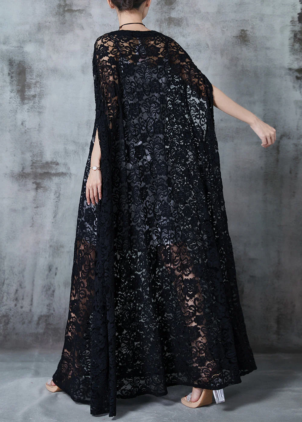 Black Tulle Long Dresses Embroidered Hollow Out Summer - Image 4