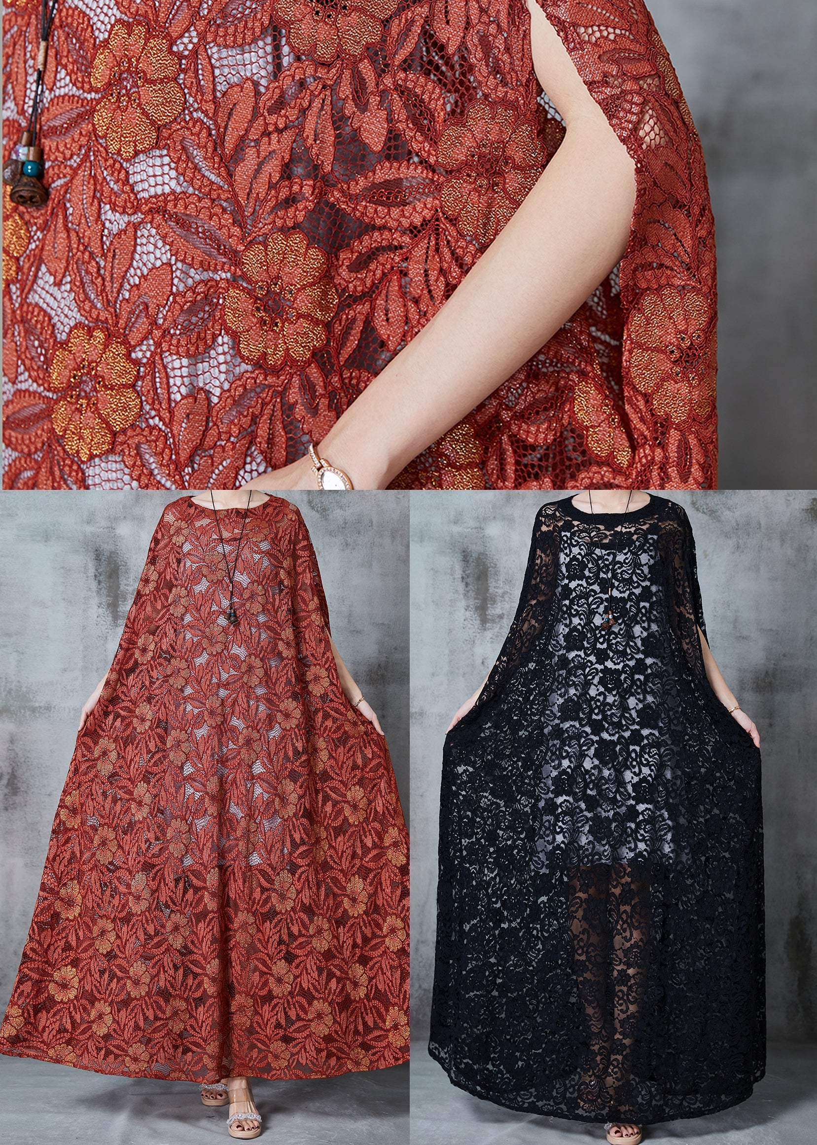 Black Tulle Long Dresses Embroidered Hollow Out Summer - Image 5