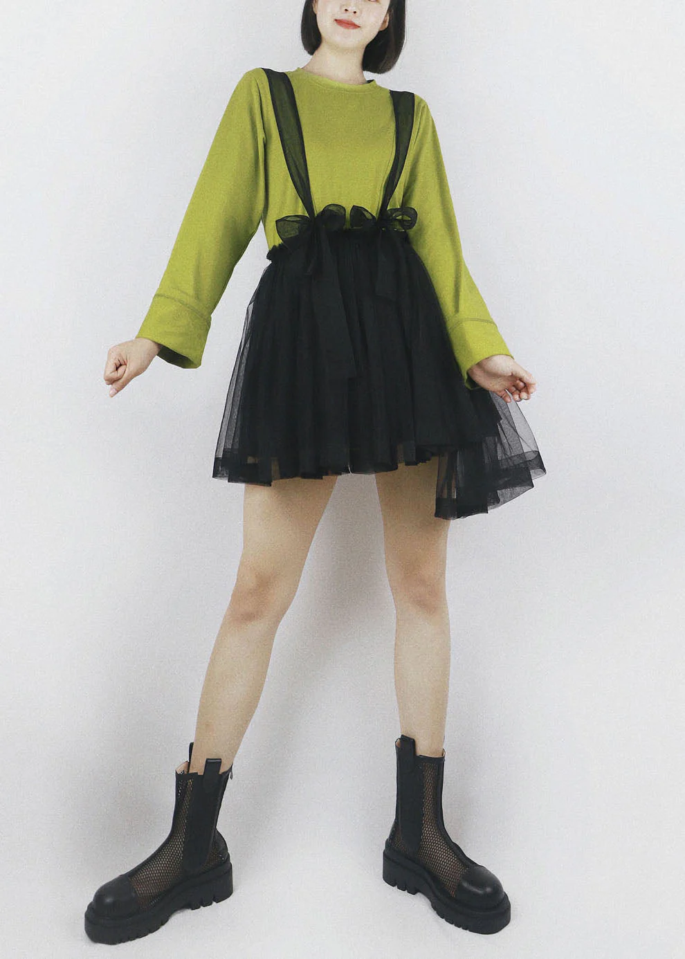 Black Tulle Strap Short Dress Solid Color Elastic Waist Summer - Image 4