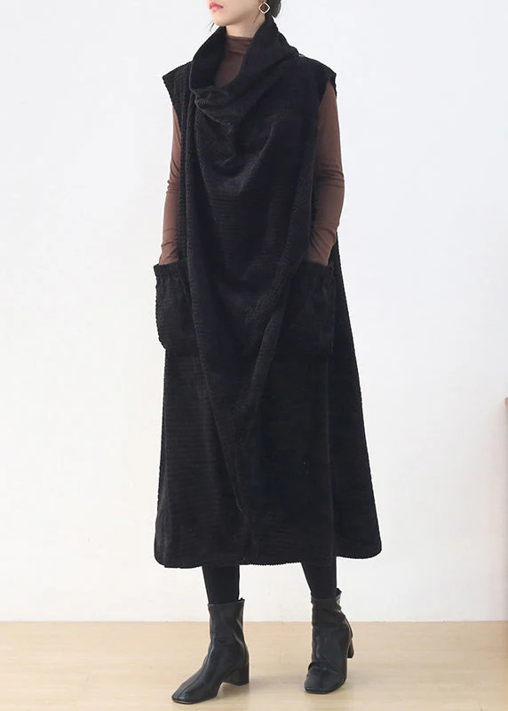 Black Turtleneck Draping Knit Cotton DressSleeveless - Image 2