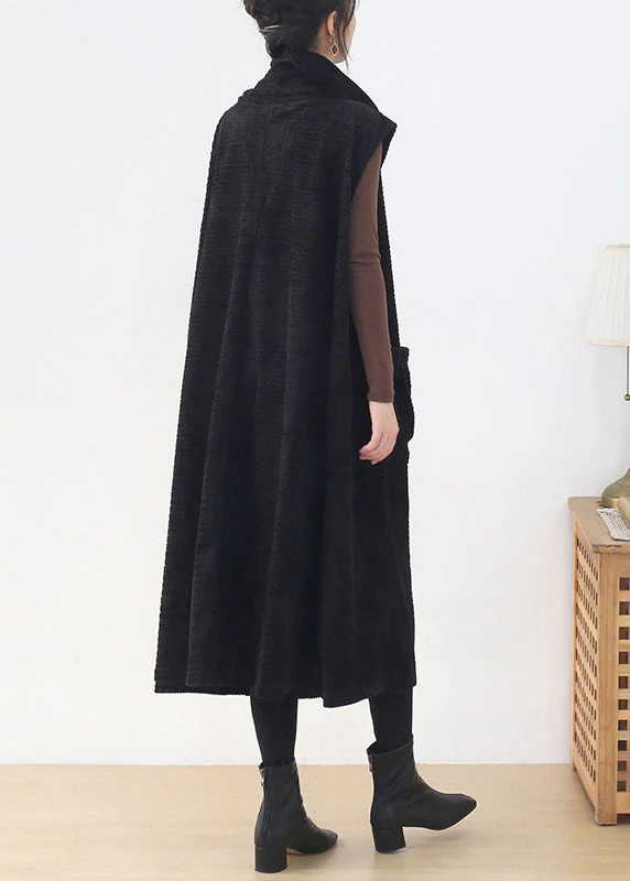 Black Turtleneck Draping Knit Cotton DressSleeveless - Image 4