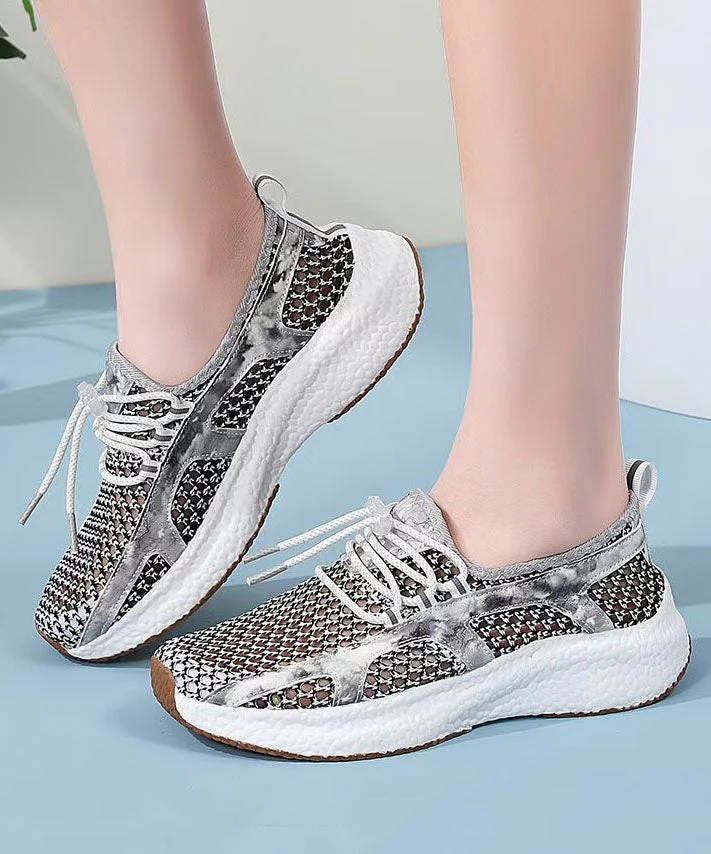 Black White Flat Shoes Women Platform Breathable Mesh Comfy