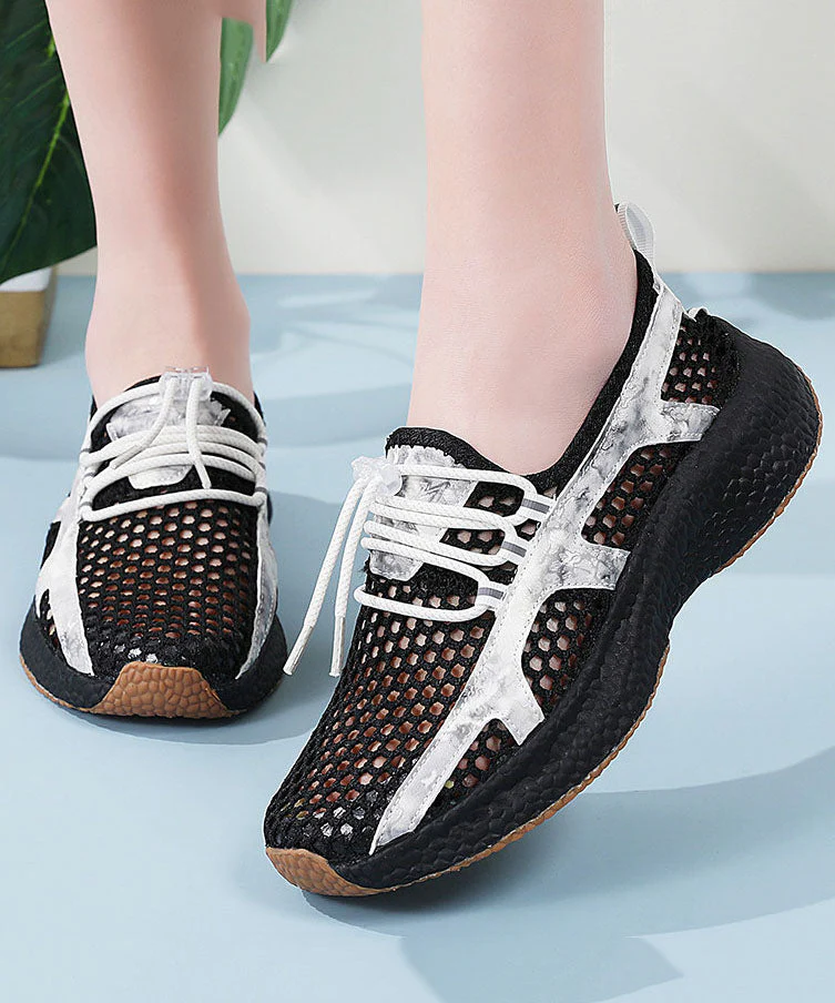 Black White Flat Shoes Women Platform Breathable Mesh Comfy - Image 2