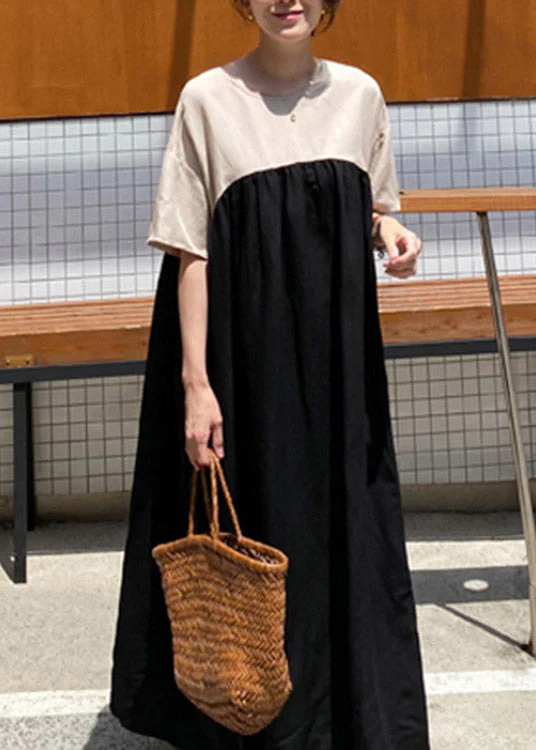 Black Wrinkled Bow Maxi Dresses Short Sleeve - Image 3
